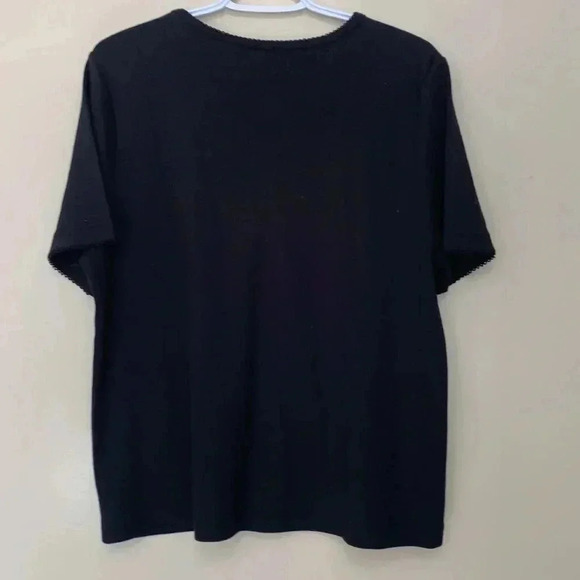 Tradition NWOT black, short sleeve T-shirt  with lace edging - Picture 3 of 6